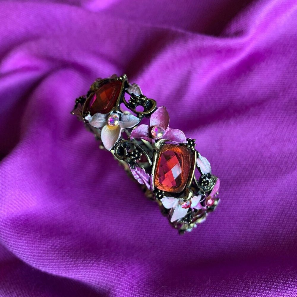 BRACELET BANGLE CUFF pink Stones, Enamel, Crystal.